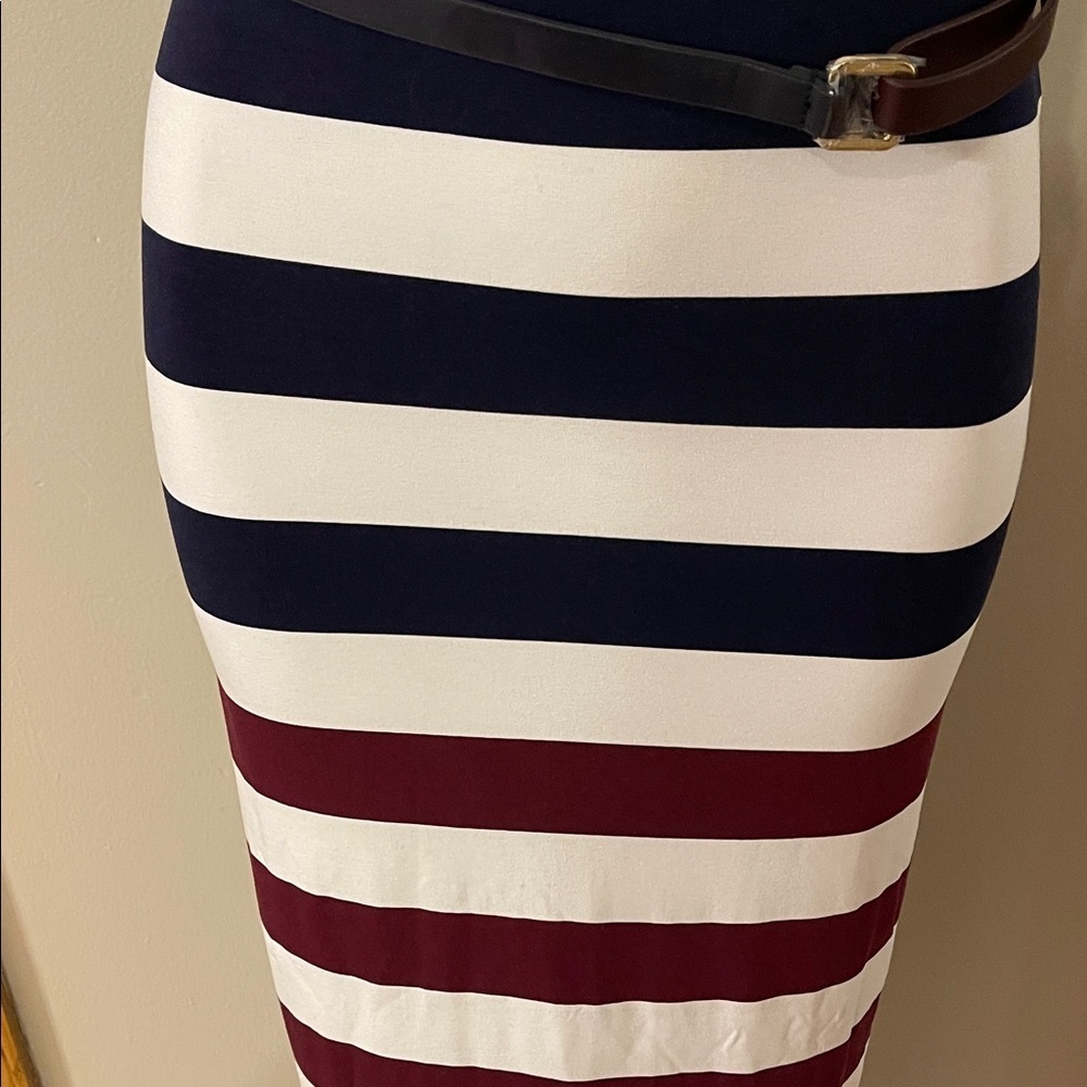 Ted Baker London Navy and Burgundy Striped Midi Dress - Picture 8 of 11